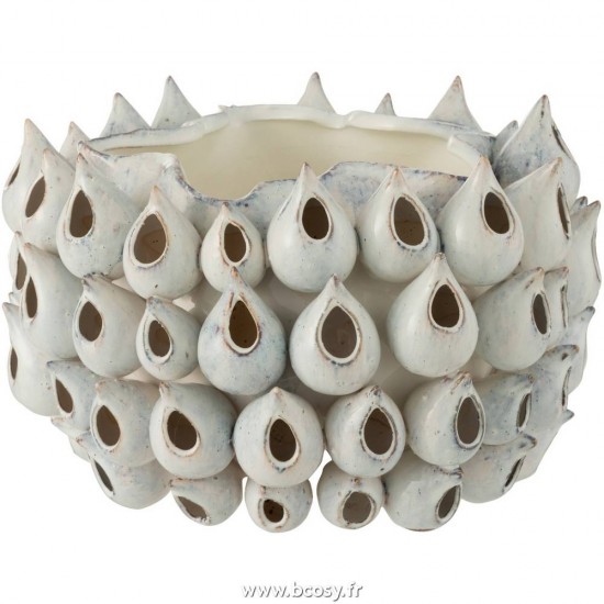 J-Line cachepots de fleur Jolipa Jline Cache Pot Anemone Bas Ceramique Bleu