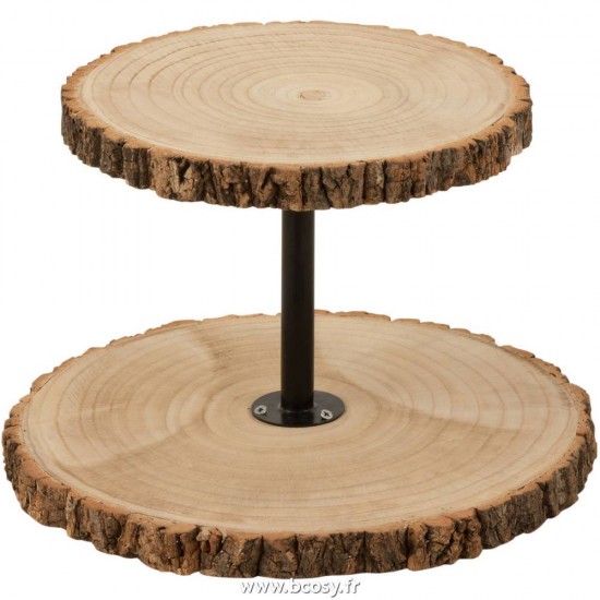 J Line Plateau 2 Niveaux Rond Bois De Paulownia Naturel L44xB44xH30 cm Jline 15548 by Jolipa 15548