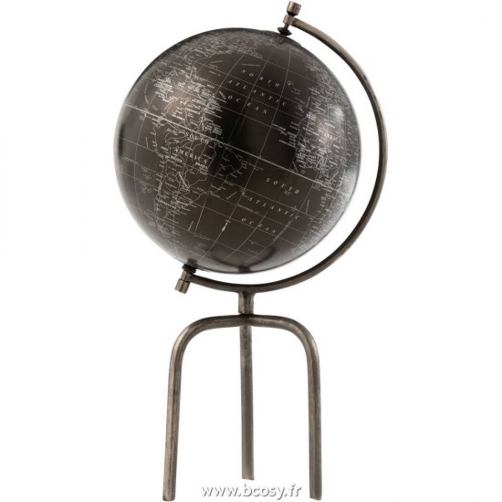 J-Line mappemondes sur pied globes terrestres Jolipa J Line Jline Globe Trepied Metal Plastique Argent Noir Large