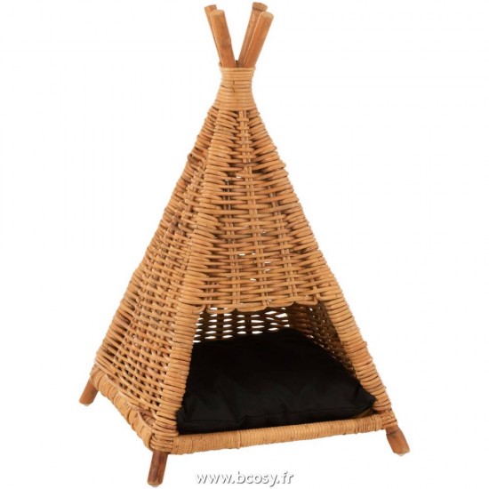 J-Line paniers de chien pans a chien avec coussins Jolipa J Line Jline Tipi Pour Chat Coussin Rotin Miel Jaune Noir
