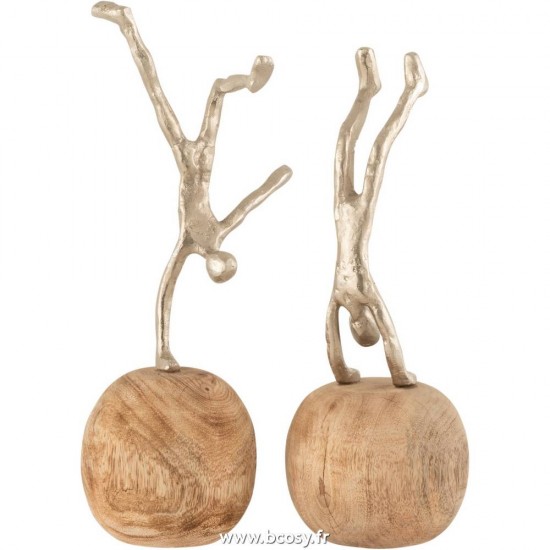 J Line Personnage Poirier Sur Pied Aluminium Bois De Manguier Naturel Argent L12xB12xH30 cm Jline 15808 by Jolipa 15808 Assortiment de 2 pcs