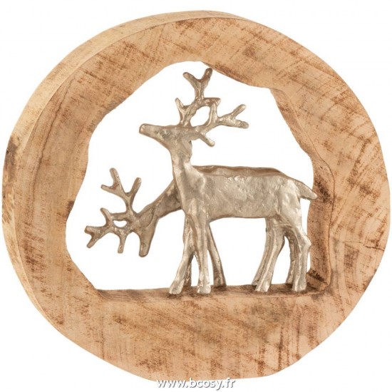 J Line Rennes Couple Aluminium Bois De Manguier Naturel Argent L30xB6xH29 cm Jline 15809 by Jolipa 15809