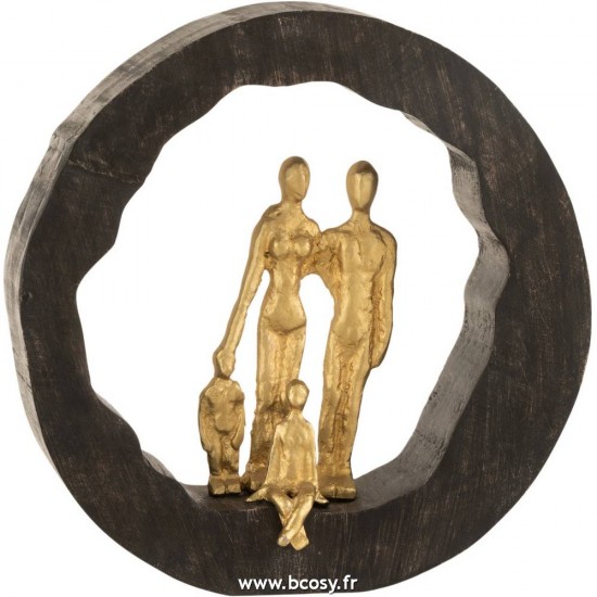 J-Line familles statuettes Jolipa J Line Jline Famille Bois De Manguier Aluminium Noir Or Large