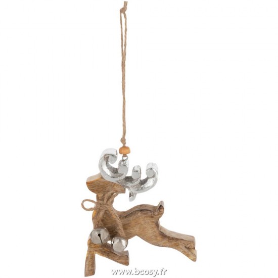 J Line Renne Suspendu Bois De Manguier Naturel Argent L10xH12 cm Jline 15849 by Jolipa 15849