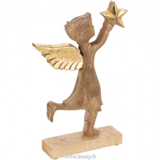 J-Line anges statuettes Jolipa J Line Jline Ange Etoile Bois De Manguier Aluminium Naturel Or Large