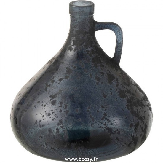 J Line Vase Bouteille + Anse Verre Gris Bleu L18xB18xH18 cm Jline 15969 by Jolipa 15969