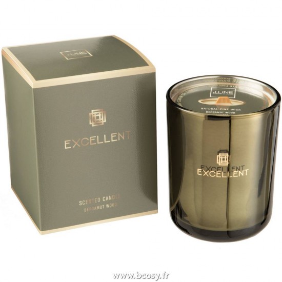 J Line Bougie Parfumee Excellent Bergamot Wood Vert Medium 80 Heures L11xB11xH14 cm Jline 16122 by Jolipa 16122
