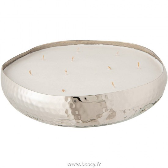 J Line Bougie Parfumee Livia Metal Argent Large L28xB28xH6 cm Jline 16140 by Jolipa 16140