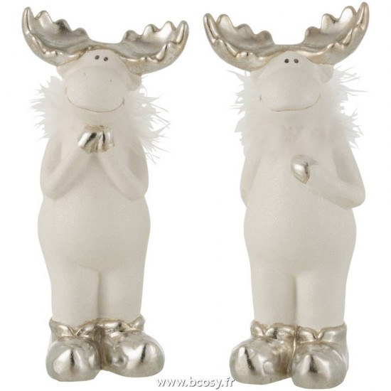 J-Line rennes caribous Jolipa J Line Jline Renne Ceramique Blanc Argent Large Assortiment De 2