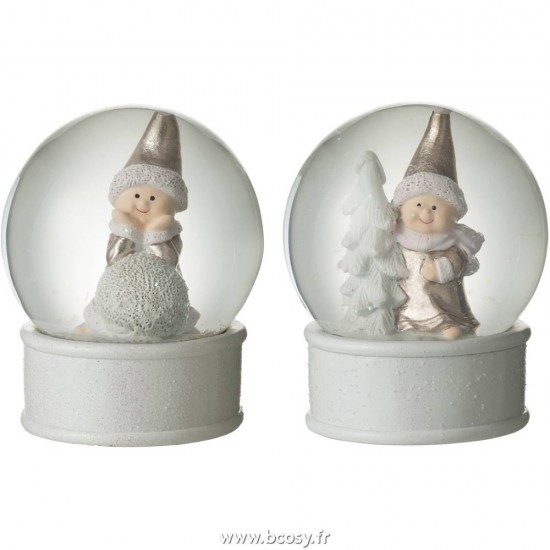 J-Line neiges Jolipa J Line Jline Boule A Neige Enfant Hiver Resine Blanc Rose Assortiment De 2
