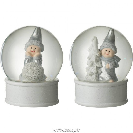 J-Line neiges Jolipa J Line Jline Boule A Neige Ange Resine Gris Assortiment De 2
