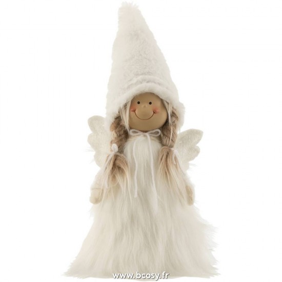 J Line Fille Hiver Resine Textile Blanc Medium L15xB15xH32 cm Jline 16933 by Jolipa 16933