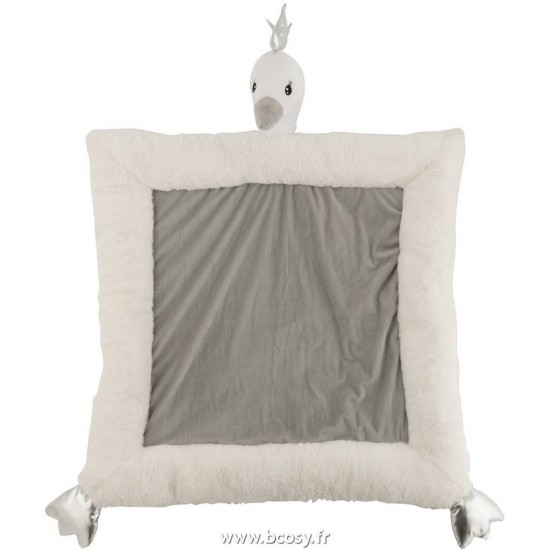 J Line Tapis De Jeux Cygne Peluche Blanc Gris Argent L105xB80xH25 cm Jline 17056 by Jolipa 17056
