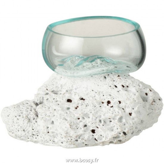 J Line Vase Sur Pied Pierre De Lave Verre Recyclé Blanc Transparent Extra Small 10 Jline 1725 by Jolipa 1725