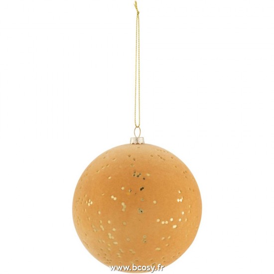 J Line Boule De Noel Pois Plastique Velours Ocre Or Medium L10xB10xH10 cm Jline 17361 by Jolipa 17361