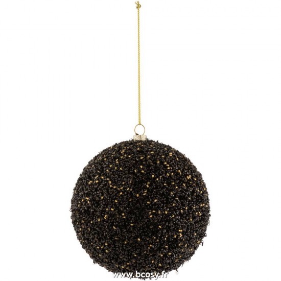 J Line Boule De Noel Paillettes Plastique Noir Or Medium L10xB10xH10 cm Jline 17364 by Jolipa 17364