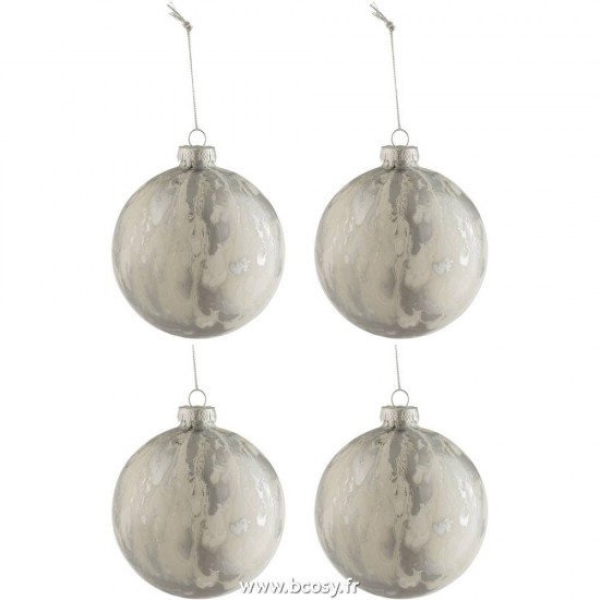J Line Boite De 4 Boule De Noel Marbre Verre Blanc Argent Medium L10xB10xH10 cm Jline 17393 by Jolipa 17393