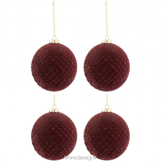J Line Boite De 4 Boules De Noel Motifs Velours Verre Burgundy Medium L10xB10xH10 cm Jline 17409 by Jolipa 17409