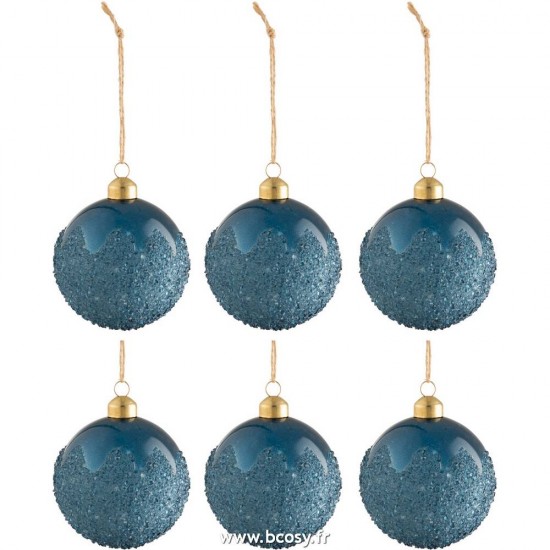 J Line Boite De 6 Boules De Noel Givrees Ver Mat Bleu Small L8xB8xH8 cm Jline 17423 by Jolipa 17423