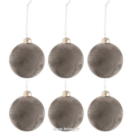 J Line Boite De 6 Boules De Noel Velours Verre Gris Small L8xB8xH8 cm Jline 17430 by Jolipa 17430