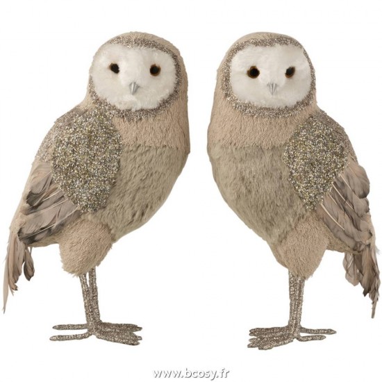 J-Line hiboux statuettes Jolipa J Line Jline Chouette Strass Plumes Paillettes Gris Blanc Large Assortiment De 2