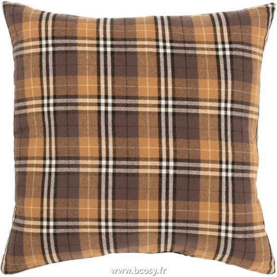 J-Line coussins Jolipa J Line Jline Coussin Quadrille Carre Textile Marron Noir Ocre