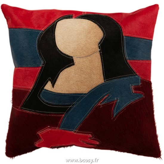 J-Line coussins Jolipa J Line Jline Coussin Femme Cuir Noir Rouge Beige