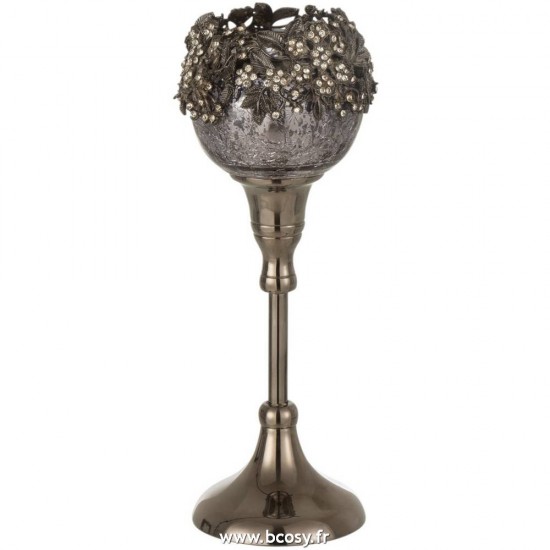 J-Line photophores Jolipa J Line Jline Photophore Pied Bijou Metal Aluminium Verre Smokey Grey Small