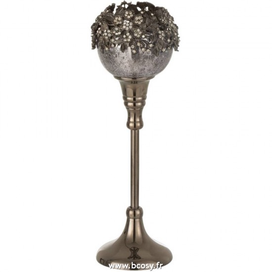 J-Line photophores Jolipa J Line Jline Photophore Pied Bijou Metal Aluminium Verre Smokey Grey Medium