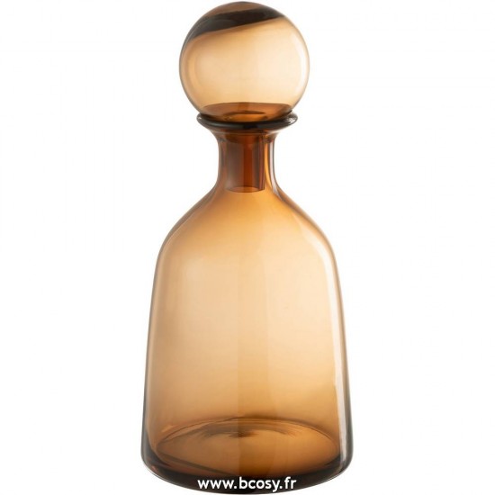 J-Line bouteilles Jolipa J Line Jline Bouteille Bouchon Uni Decorative Bas Verre Marron Small