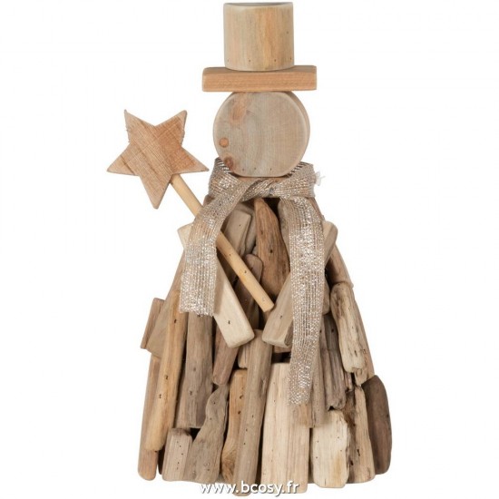 J-Line bonhommes de neige noël Jolipa J Line Jline Personnage Etoile Branches Bois Naturel Large