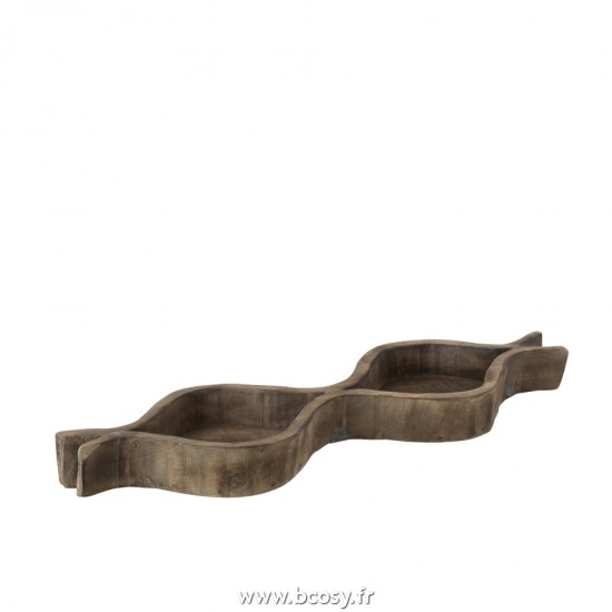 J Line Plat decoratif 2 Compartiments Bois Naturel L60xB20xH6 cm Jline 20119 by Jolipa 20119