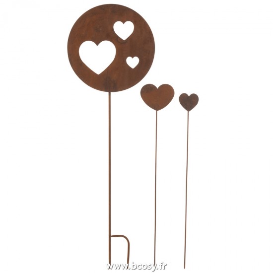 J Line Set de 3 decoratin Jardin Cœur Metal Rouille L33xH100 cm Jline 20194 by Jolipa 20194