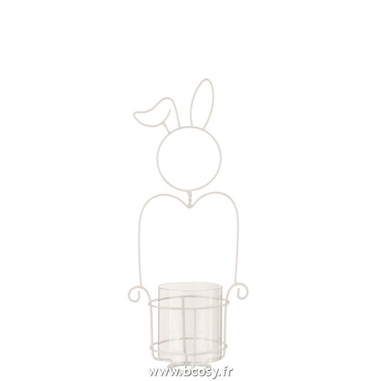 J Line Photophore Lapin Metal Verre Blanc Small L17xB11xH41 cm Jline 20388 by Jolipa 20388