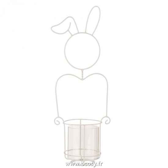 J-Line photophores Jolipa J Line Jline Photophore Lapin Metal Verre Blanc Large