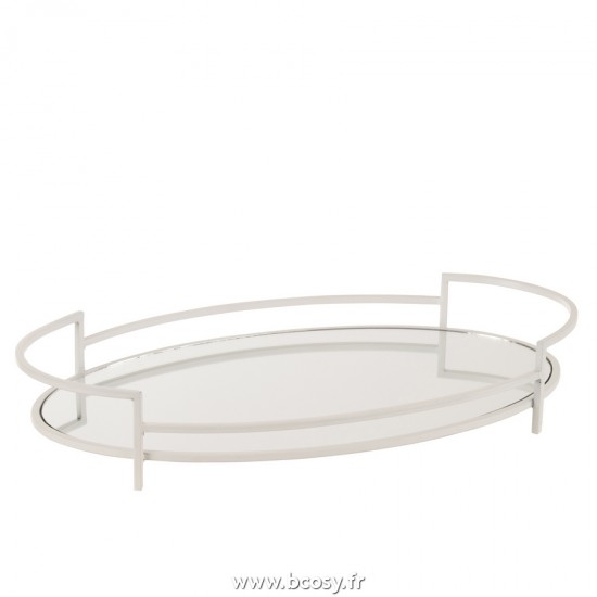 J Line Soucoupe Ovale Avec Miroir Metal Verre Blanc L50xB29xH9 cm Jline 20390 by Jolipa 20390