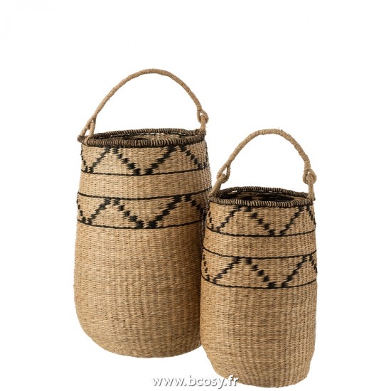 J-Line paniers de rangement Jolipa J Line Jline Set De 2 Paniers Grands Zostere Naturel Noir