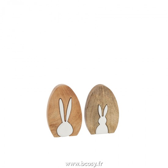 J-Line animal animaux statuettes Jolipa J Line Jline Silhouette Lapin Puzzle Bois De Manguier Naturel Blanc Assortiment De 2 Small