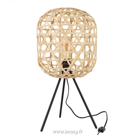 J-Line Éclairage Armatures Luminaires D'intérieur Pieds De Lampe Avec Abat Jour Lampes De Table Jolipa J Line Jline Lampe Trepied Ronde Bambou Metal Naturel Noir