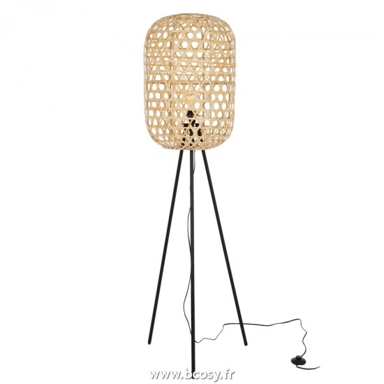J-Line Lampadaires Lampes Raides Debouts Sur Pied De Sol Jolipa J Line Jline Lampe Trepied Ronde Bambou Metal Naturel Noir
