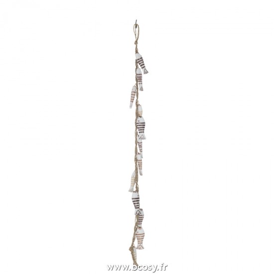 J Line Suspension 12 Poissons Alabasia Bois Raphia Marron Blanc L12xB12xH60 cm Jline 21033 by Jolipa 21033