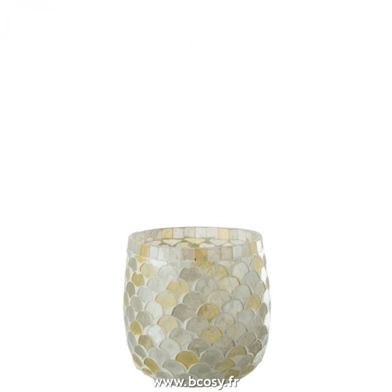 J-Line photophores Jolipa J Line Jline Photophore Mosaique En Verre Blanc Jaune Clair Medium