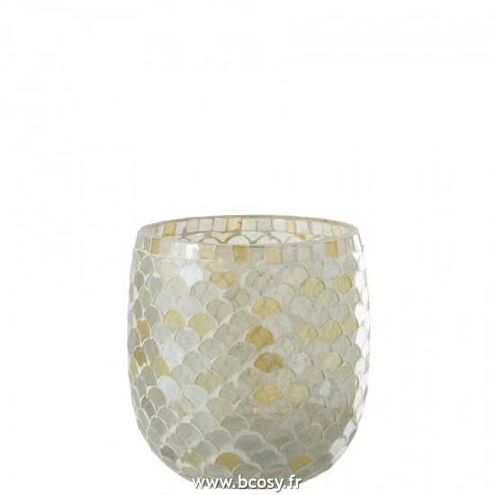 J-Line photophores Jolipa J Line Jline Photophore Mosaique En Verre Blanc Jaune Clair Large