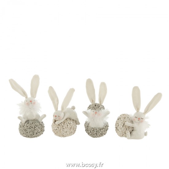 J Line Lapin Avec Oeufs Resine Blanc Gris Small L9xB7xH12 cm Jline 21446 by Jolipa 21446 Assortiment de 4 pcs