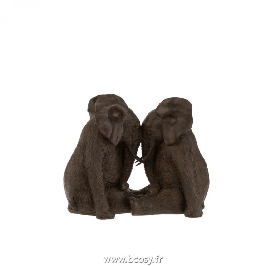 J-Line animal animaux statuettes Jolipa J Line Jline Couple Elephant Resine Marron Fonce Large