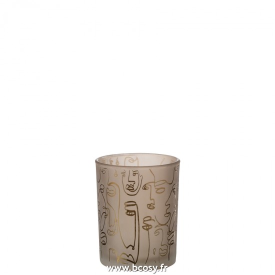 J-Line photophores Jolipa J Line Jline Photophore Happy Faces Verre Beige Medium