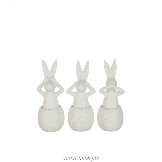 J Line Lapin Entendre Voir Se Taire Ceramique Blanc Small L11xB10xH26 cm Jline 21834 by Jolipa 21834 Assortiment de 3 pcs