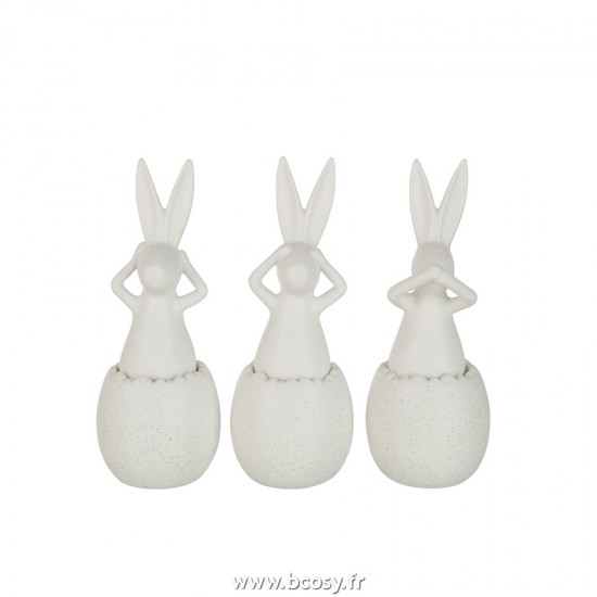 J-Line lapins statuettes Jolipa J Line Jline Lapin Entendre Voir Se Taire Ceramique Blanc Large Assortiment De 3