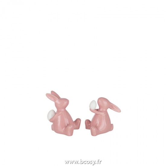 J-Line animal animaux statuettes Jolipa J Line Jline Lapin Assis Ceramique Rose Small Assortiment De 2