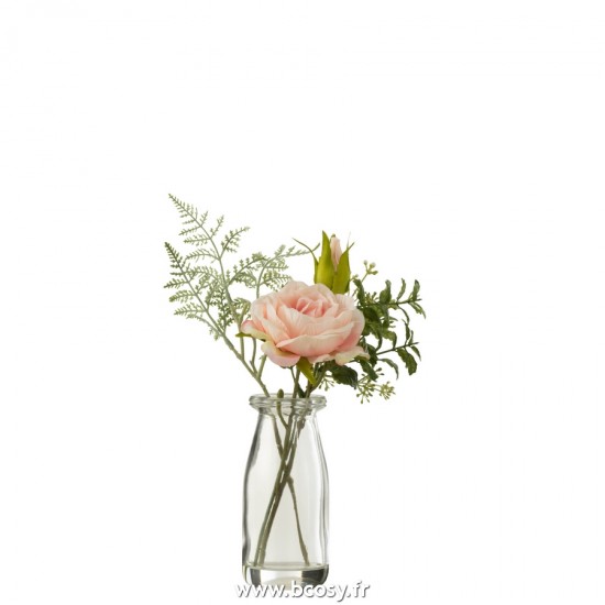 J Line Bouquet de Roses Dans Vase Zeau Artificielle Plastique Vert Rose Clair Small L14xB12xH23 cm Jline 22045 by Jolipa 22045